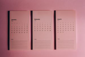 set of monthly calendars with weekly dates